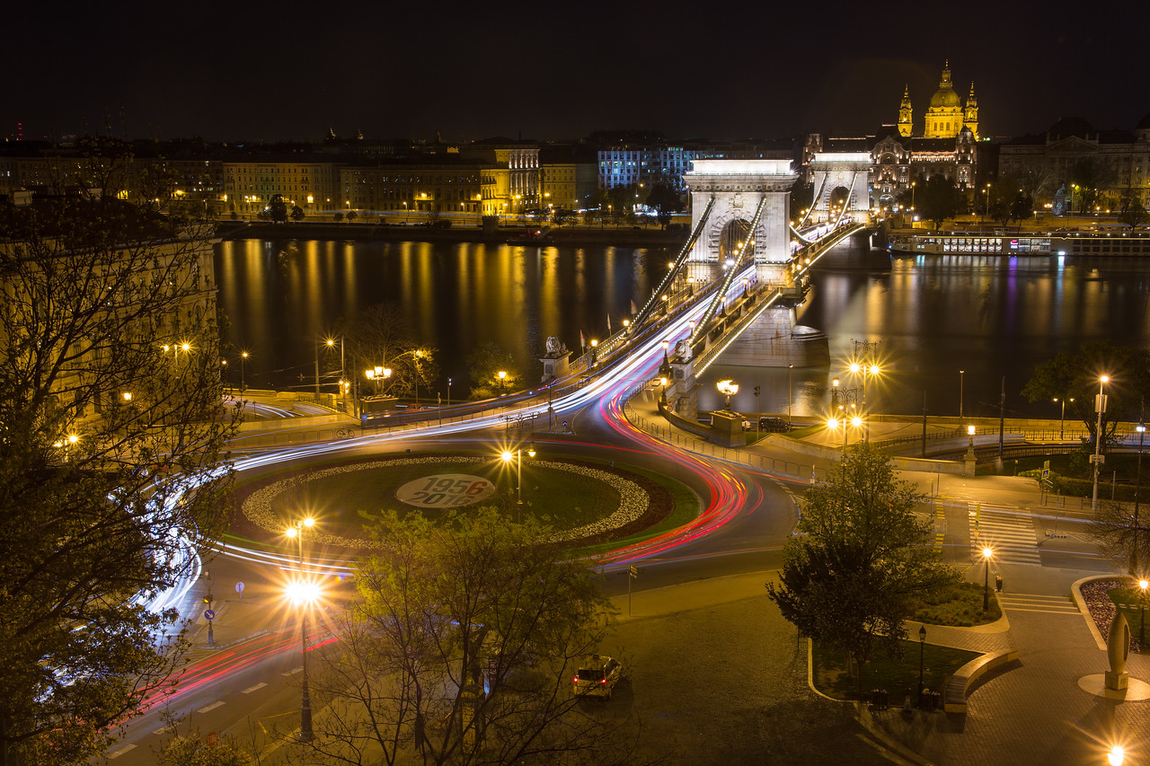 Chain Bridge and St Stephens Basilica from the funicular in Buda