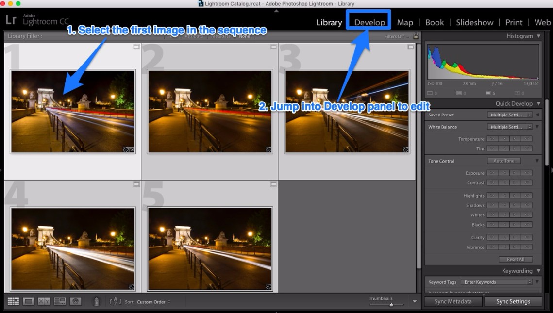 Lightroom Library panel select