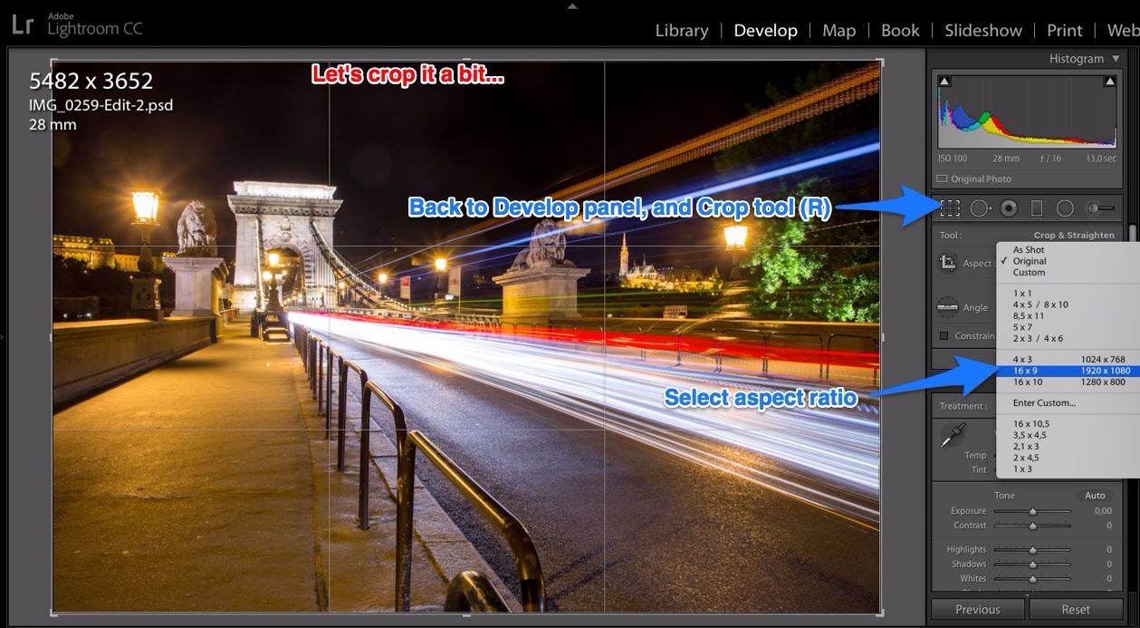 cropping in Lightroom 16:9