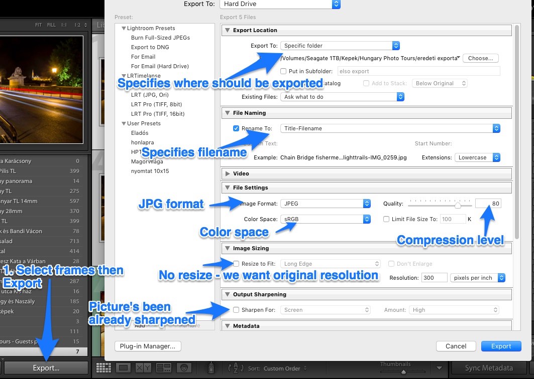 Lightroom export panel explained