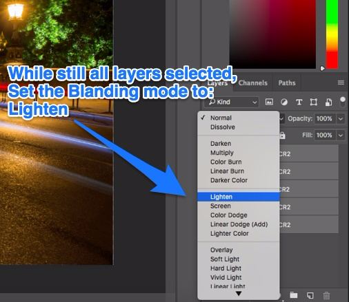 Photoshop set blending mode Lighten