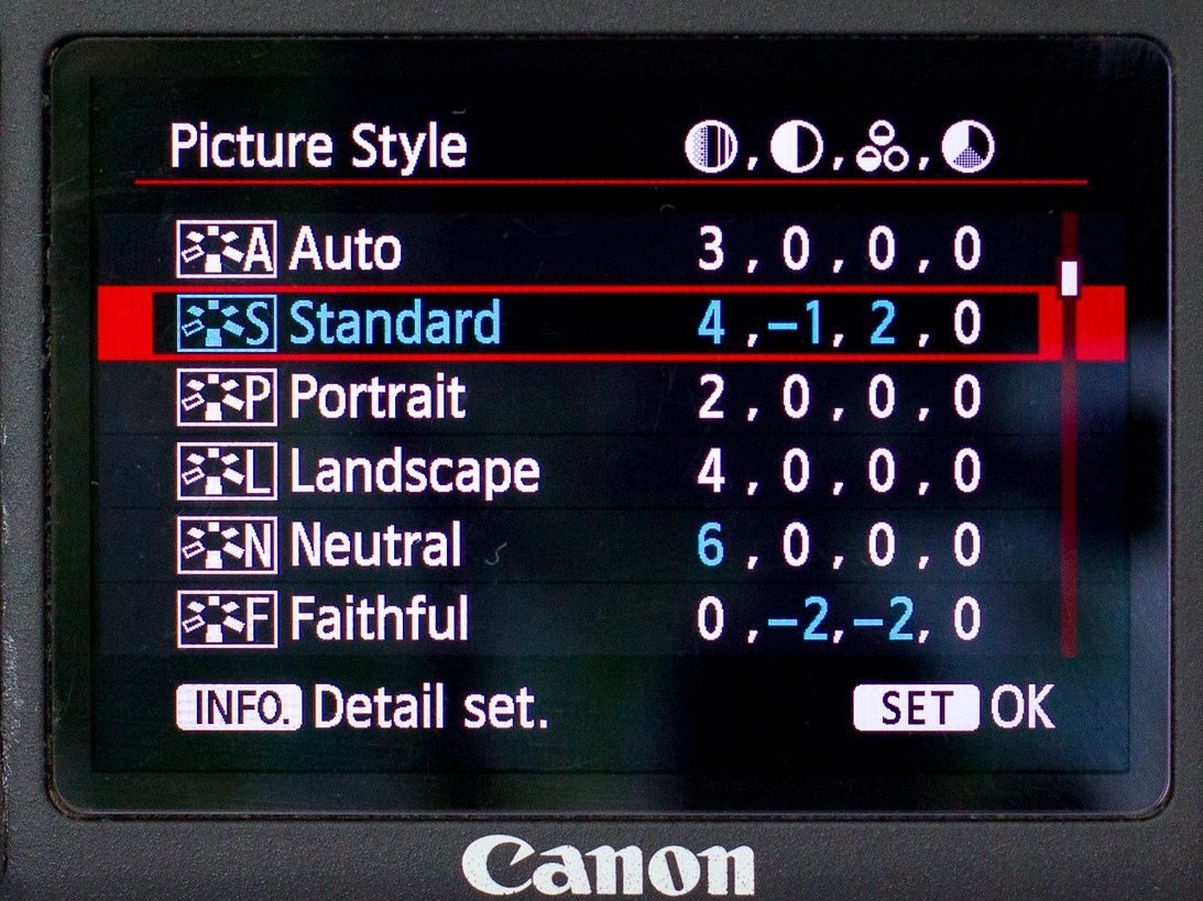 Canon picture style settings