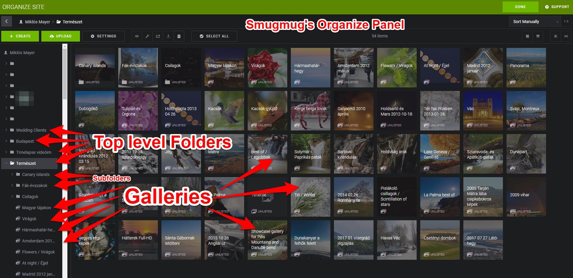 Smugmug organizer panel