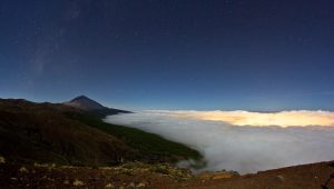Moonlit scene of Tenerife with Teide and Milky Way