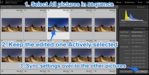 Lightroom synchonize settings timelapse sequence