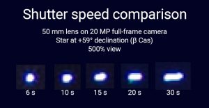 shutter speed comparison at 50mm on stars at 59 degree 500% view