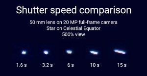 shutter speed comparison at 50mm on stars at equator 500% view