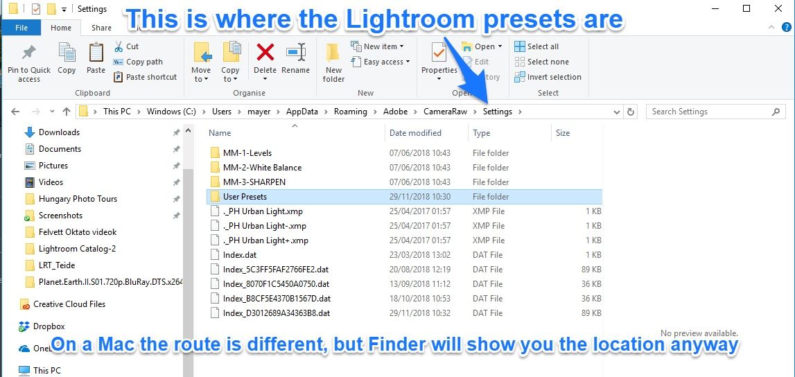 Lightroom presets location