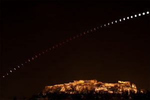 Acropolis lunar eclipse composite photo