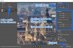 Photoshop export as panel settings
