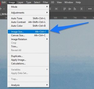 Photoshop image size in the menu