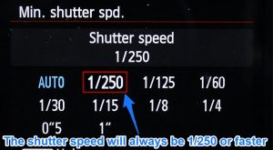 Auto ISO minimum shutter speed set manually on canon 6d