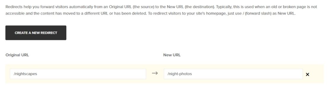 Pixpa URL redirects