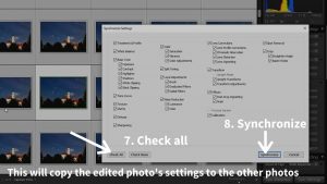timelapse post-processing lightroom sync settings window